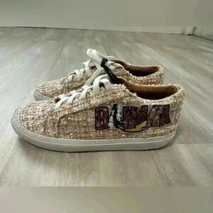 New Zara Women Fabric Plimsolls Pink Tweed Sequins Banana Shoes Sneakers